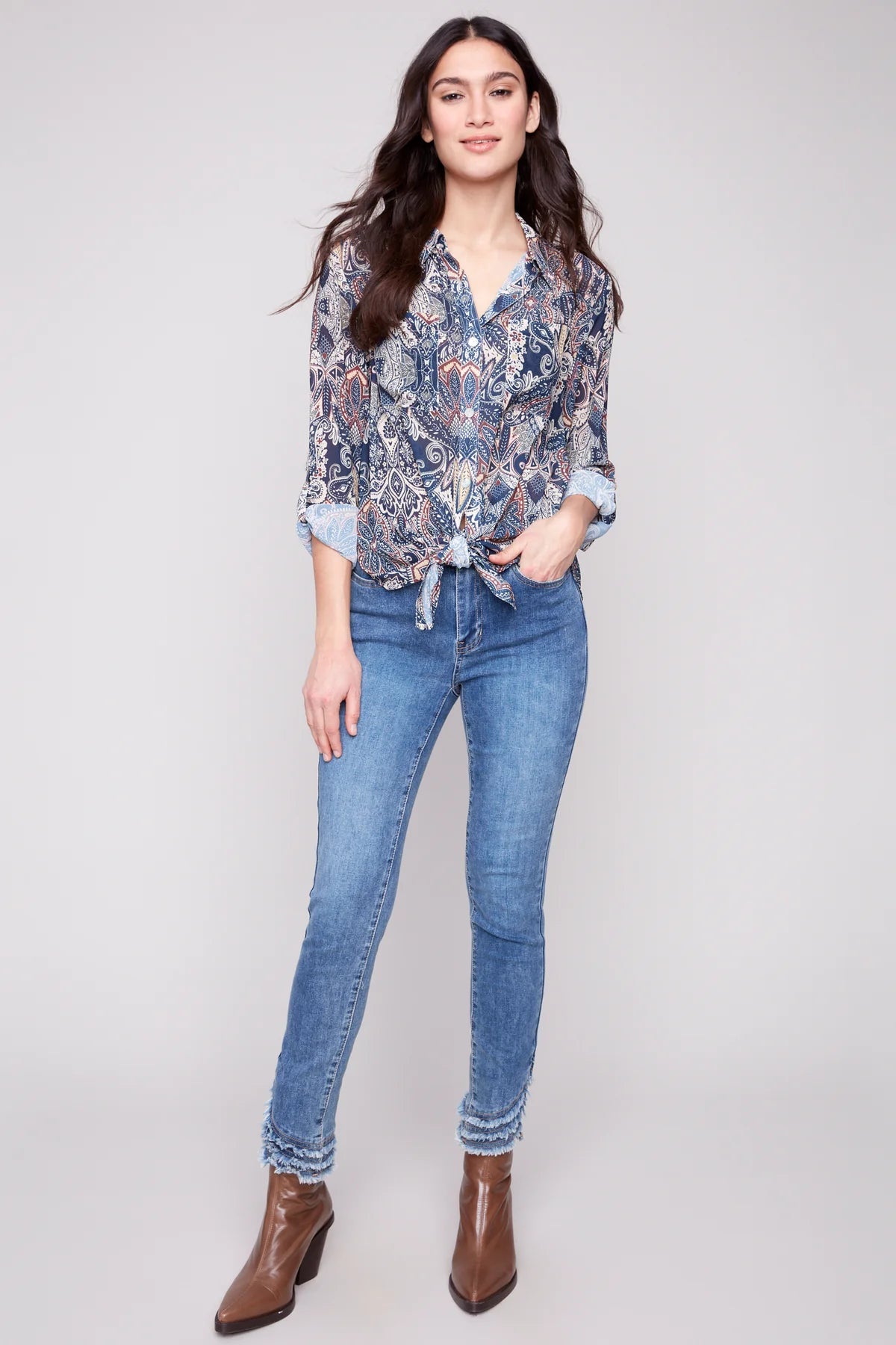 CHARLIE B BUTTON UP 2 WAY BLOUSE - JOLLY