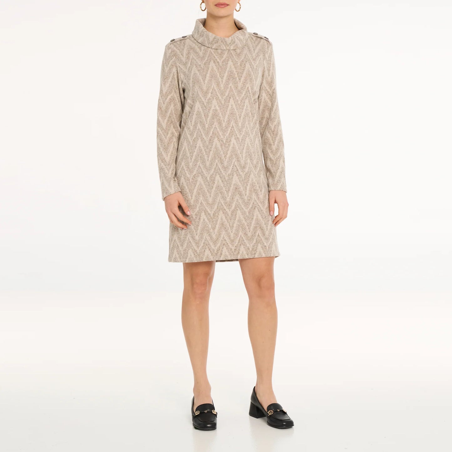DEVIA COWL NECK SWEATER DRESS - BEIGE