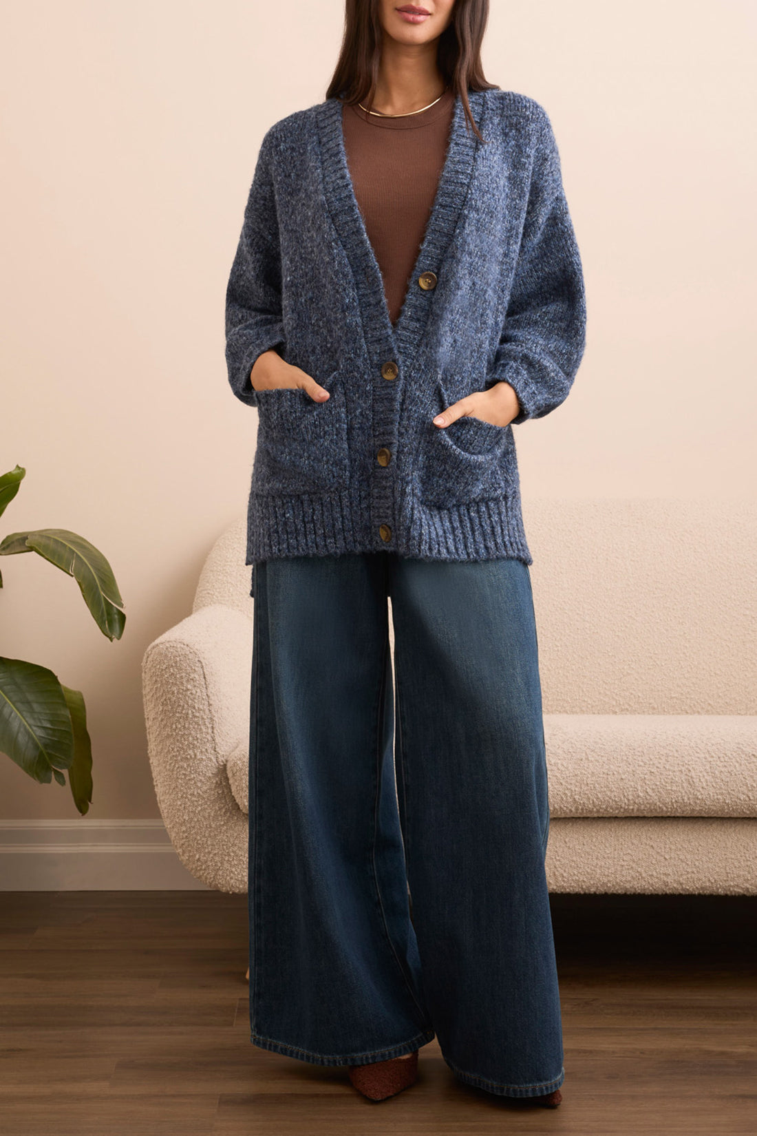 TRIBAL OVERSIZE PUFF SLEEVE CARDIGAN - BLUE