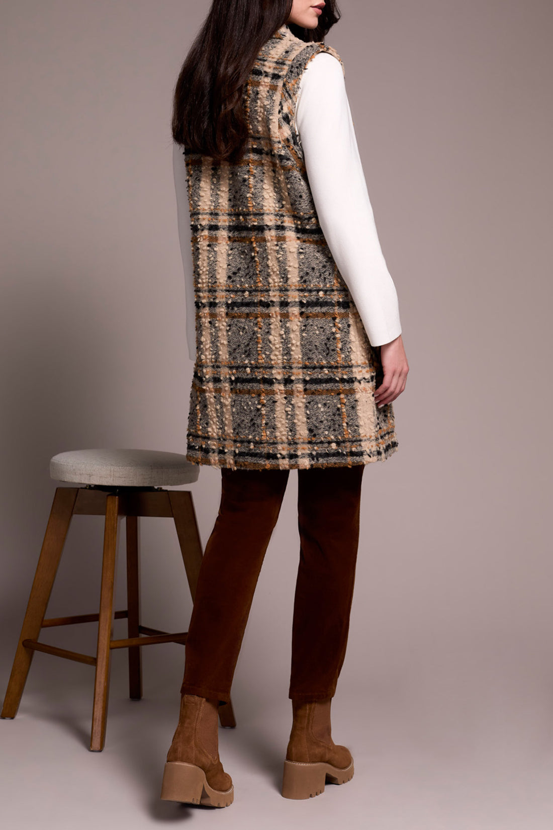 TRIBAL NOTCH COLLAR BUTTON FRONT VEST - SANDSTONE