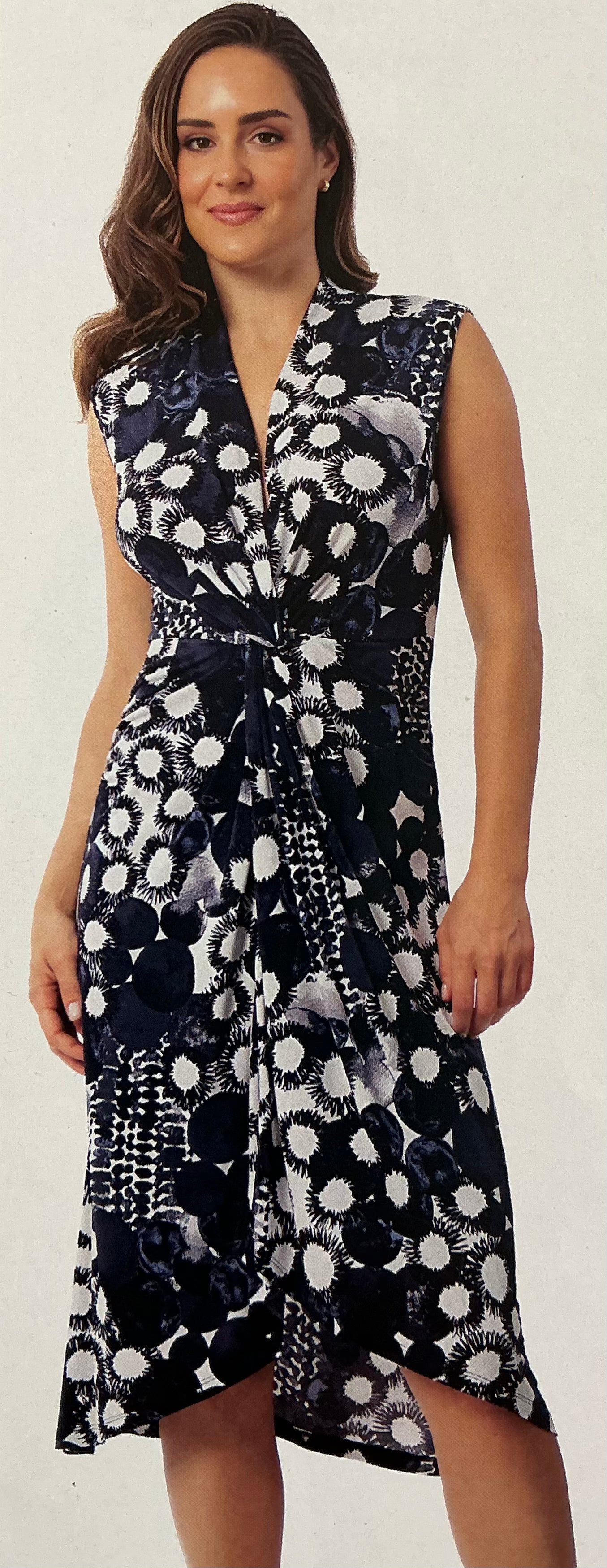 BALI SLEEVELESS PRINT DRESS - NAVY - Vi-Leen's Fashions
