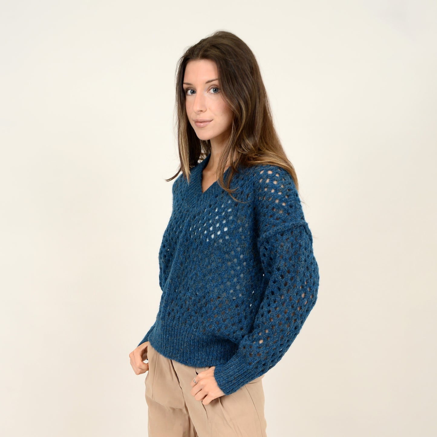 RD STYLE NANUMEA OPEN KNIT PULLOVER - BLUE THISTLE - Vi-Leen's Fashions