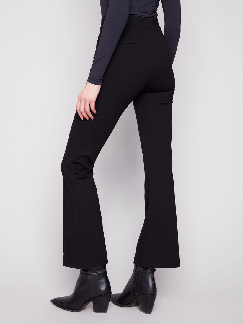 CHARLIE B PULL ON FLARE LEG PANT WITH BUTTON FRONT - BLACK