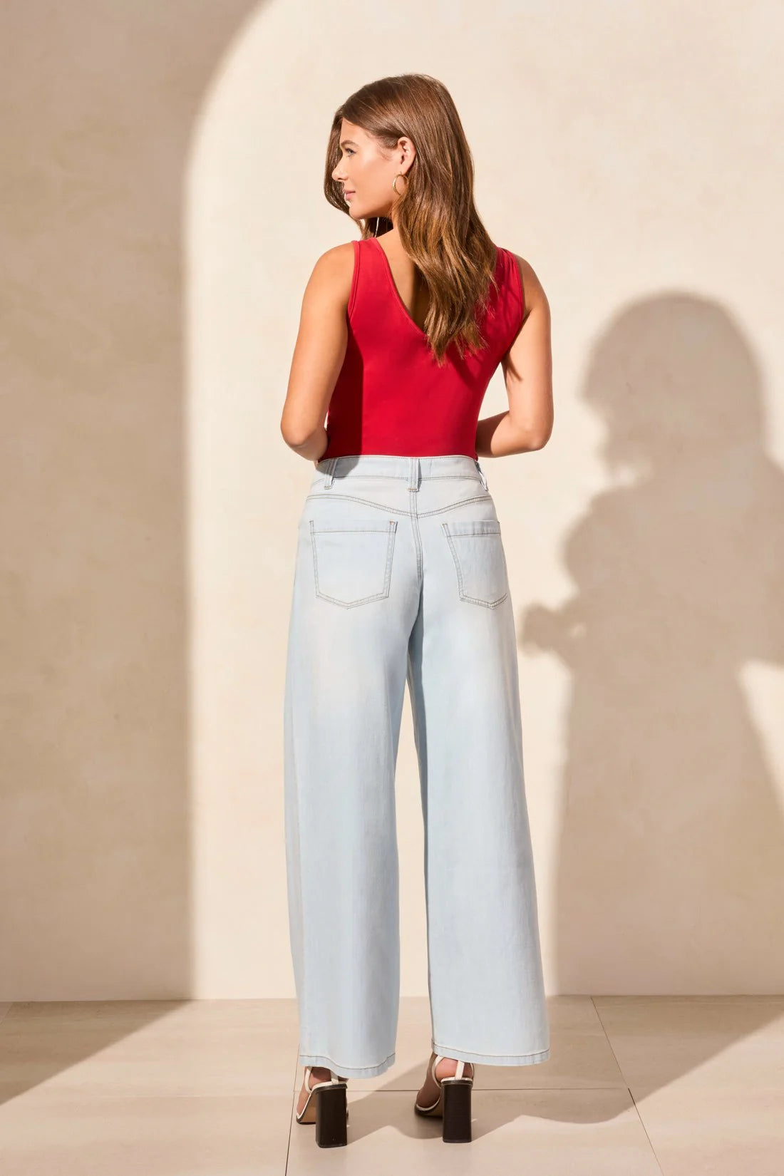 TRIBAL AUDREY PLEATED WIDE LEG JEAN - BLUE WHITE