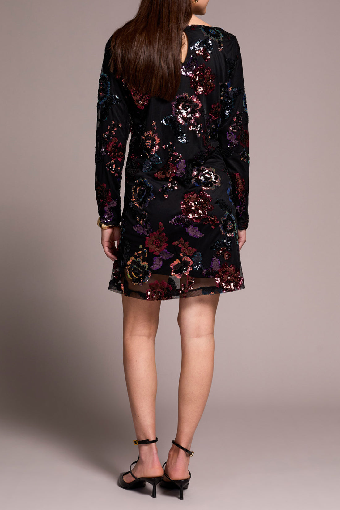 TRIBAL LONG SLEEVE SEQUINS DRESS - BLACK MULTI