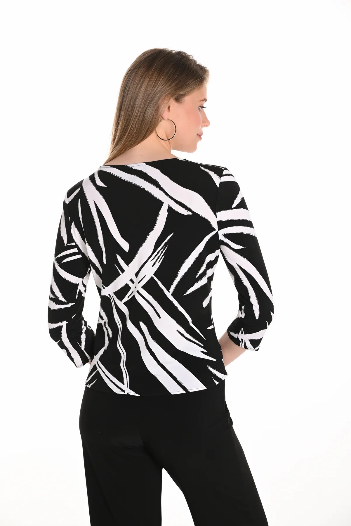 FRANK LYMAN PRINT TIE FRONT TOP - BLACK
