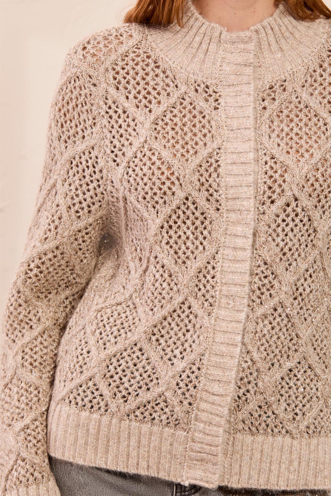 TRIBAL MOCK NECK SWEATER CARDIGAN - BIRCH