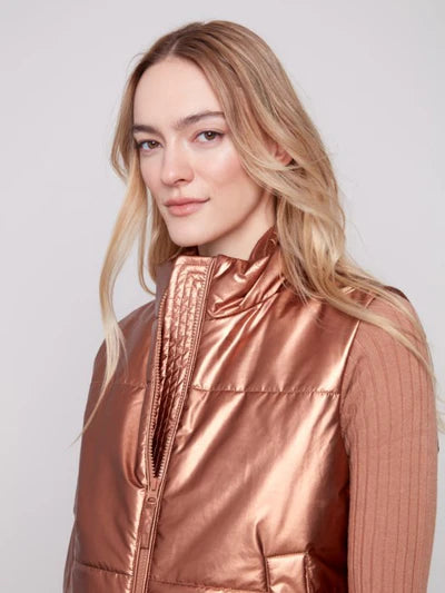 CHARLIE B METALLIC QUILTED VEST - COPPER