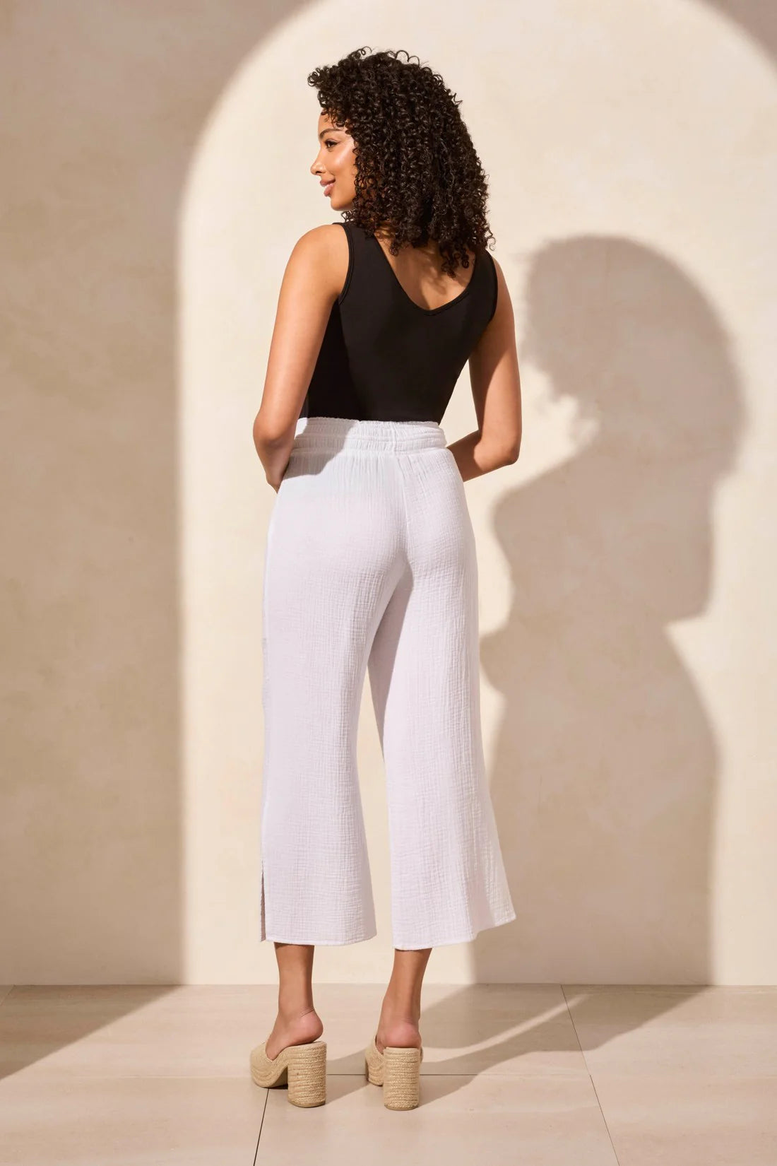 TRIBAL COTTON GAUZE WEAR ME 2 WAYS WIDE LEG PANT WITH SIDE SLIT - WHITE