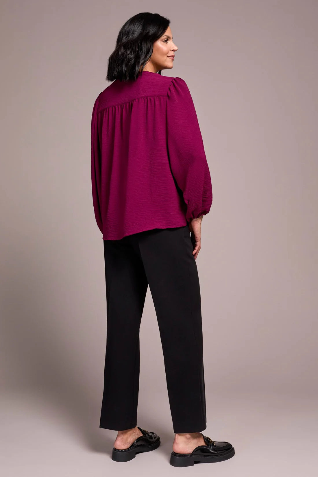TRIBAL BLOUSE WITH FOLDED HEM - PLUM WINE
