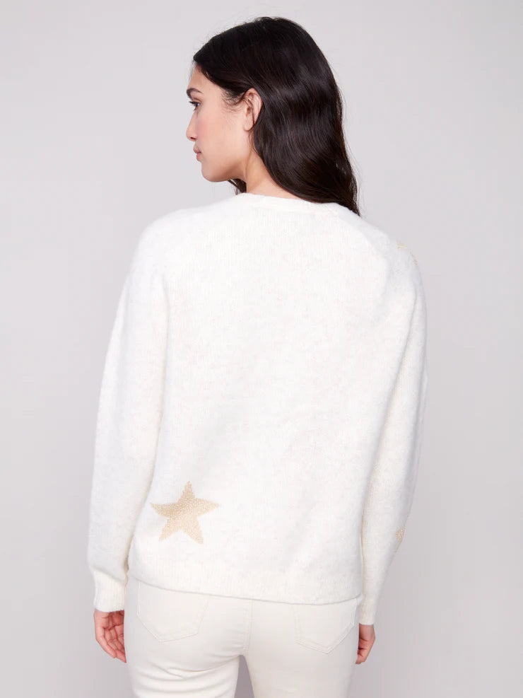 CHARLIE B STAR JAQUARD LUREX CREW NECK SWEATER
