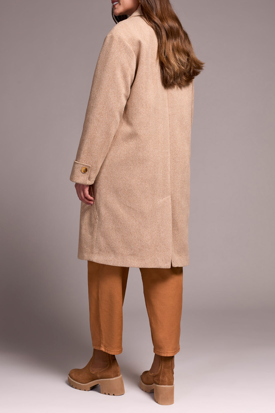 TRIBAL BUTTON FRONT CAR COAT - BISCOTTI