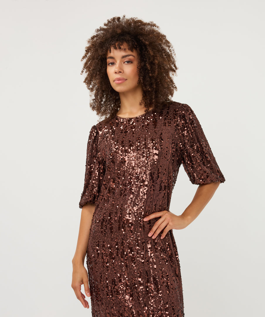 ESQUALO SEQUINS DRESS - COFFEE - Vi-Leen's Fashions