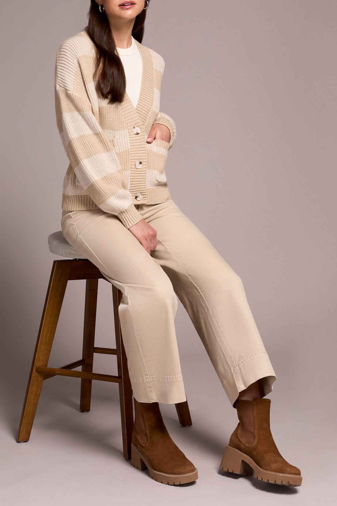 TRIBAL BUTTON FRONT SWEATER CARDIGAN - LATTE
