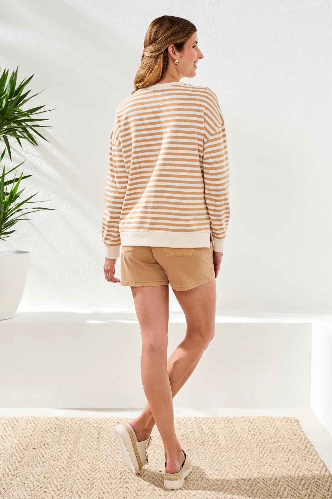 TRIBAL STRIPED FRENCH TERRY SWEATSHIRT - SESAME