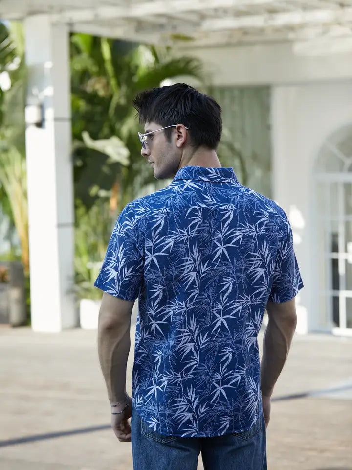 MEN'S BAMBOO PRINT COTTON SHIRT - BLUE