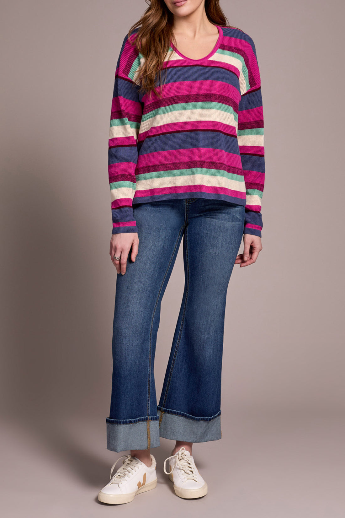 TRIBAL STRIPE V-NECK SWEATER - PINK LAMBE
