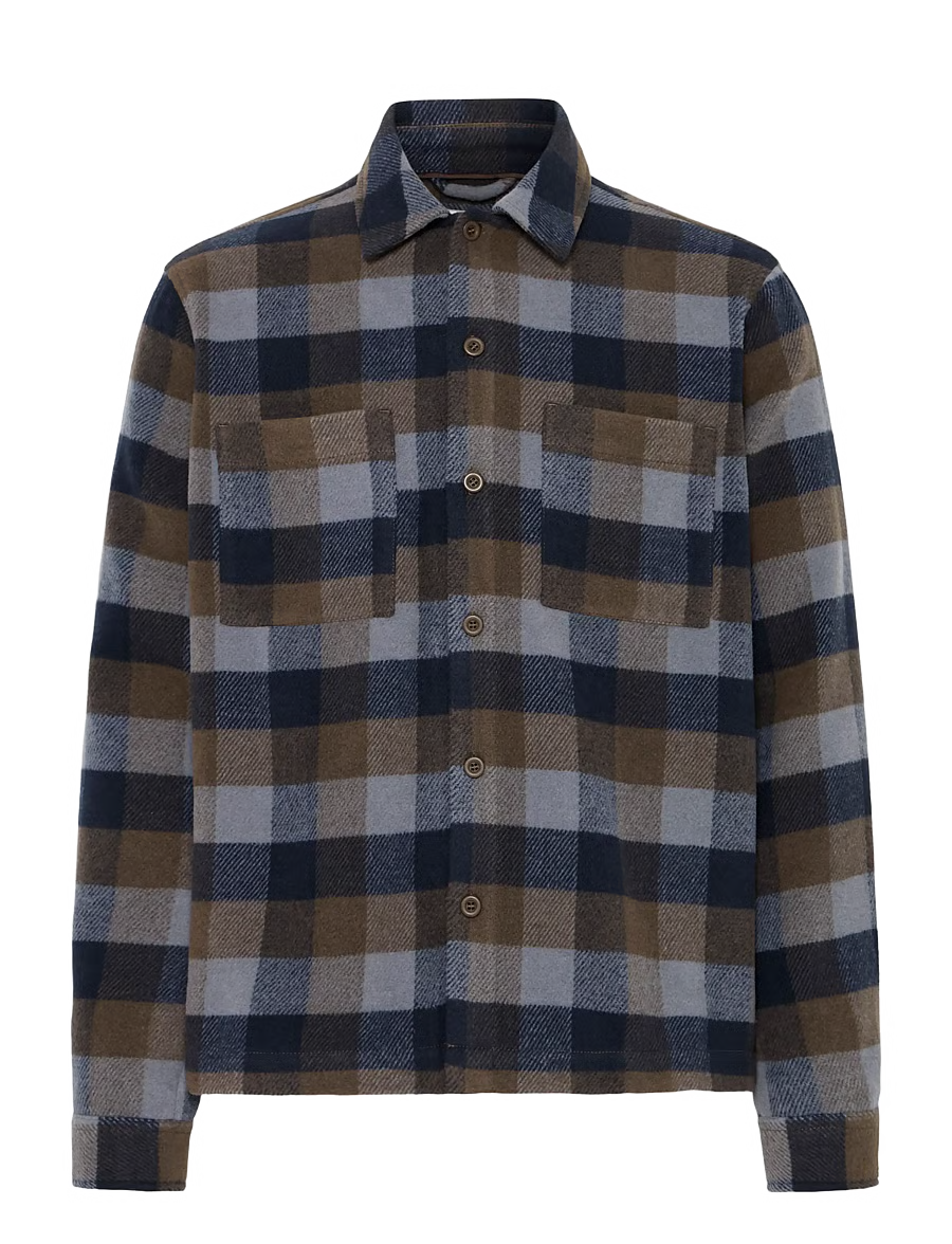 BLEND CHECK OVERSHIRT - NAVY/BROWN