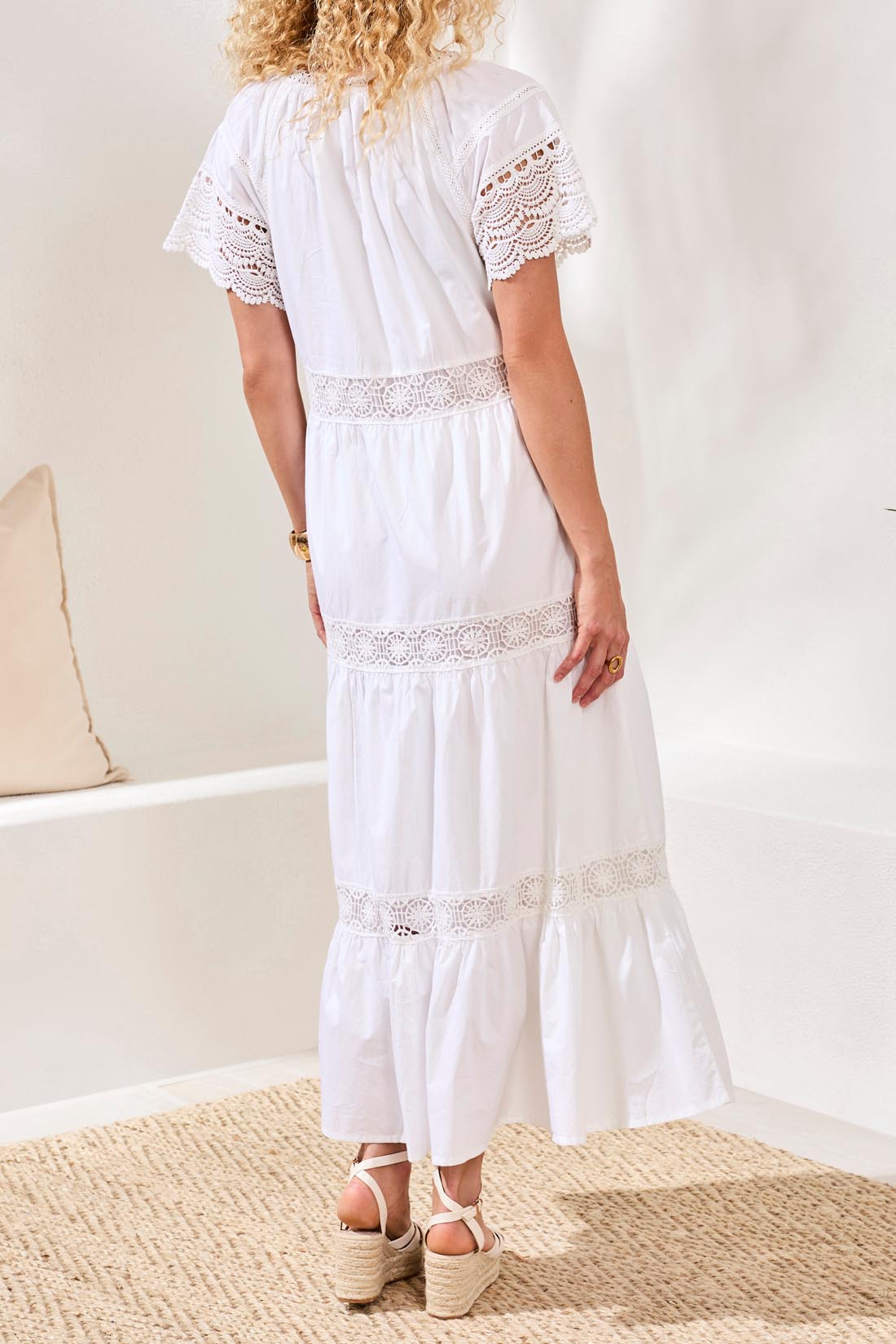 TRIBAL LINED PEASANT DRESS - WHITE - Vi-Leen's Fashions
