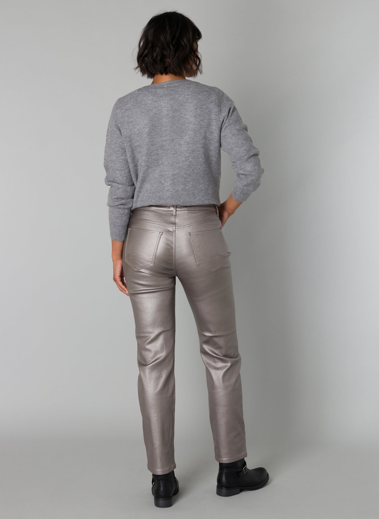 YEST OELKJE COATED WOVEN PANT - SILVER GREY - Vi-Leen's Fashions