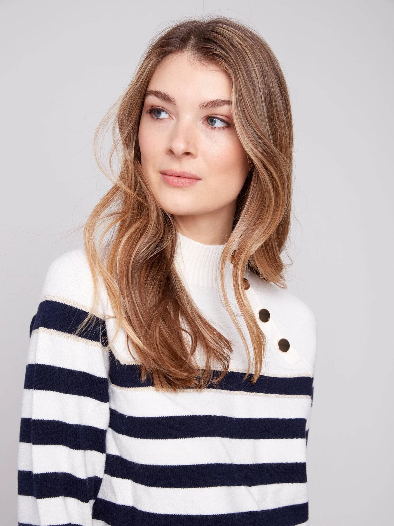 CHARLIE B MOCK NECK STRIPED SWEATER
