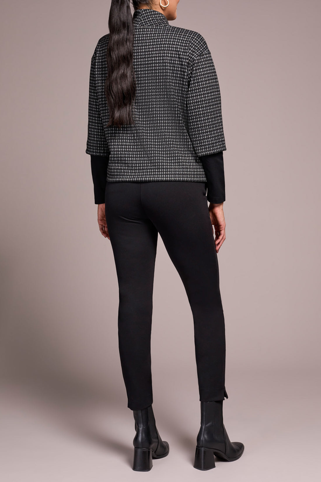 TRIBAL MOCK NECK TOP - CHARCOAL