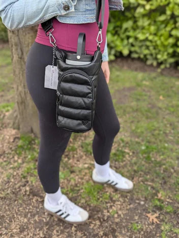 HIPSTER WATER BOTTLE CROSSBODY - VEGAN LEATHER BLACK