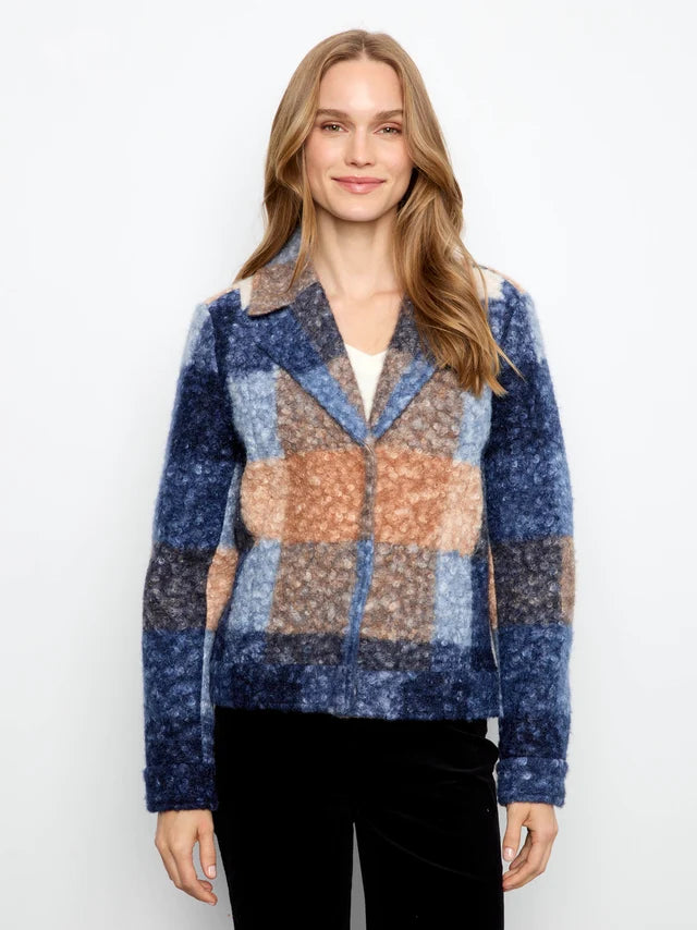 CHARLIE B PLAID BOUCLE SHORT COAT - MOONLIGHT - Vi-Leen's Fashions