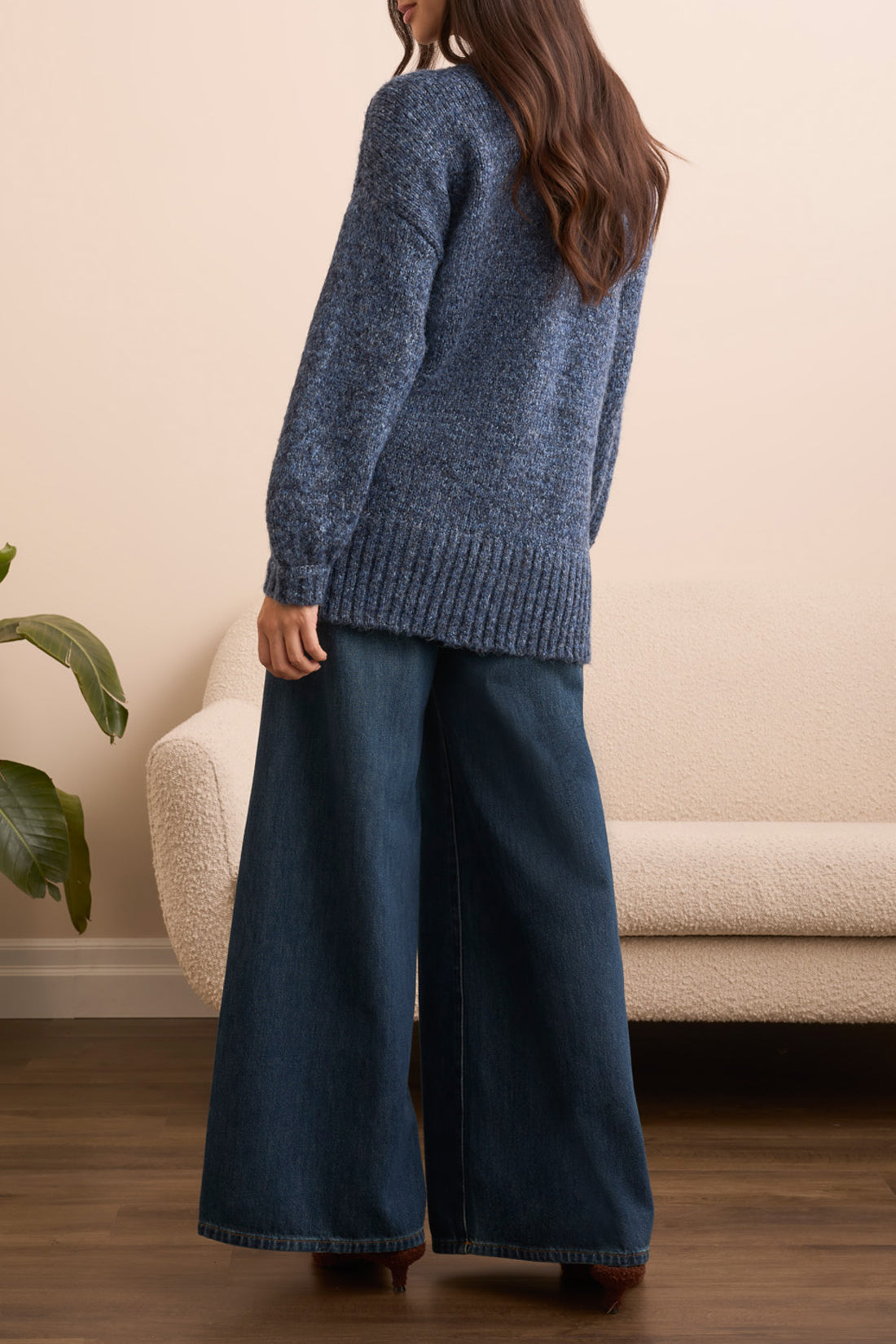TRIBAL OVERSIZE PUFF SLEEVE CARDIGAN - BLUE