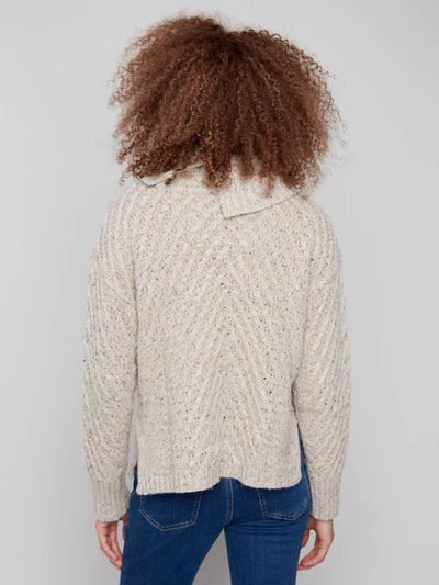 CHARLIE B DIAGONAL CABLE KNIT SWEATER - OAT