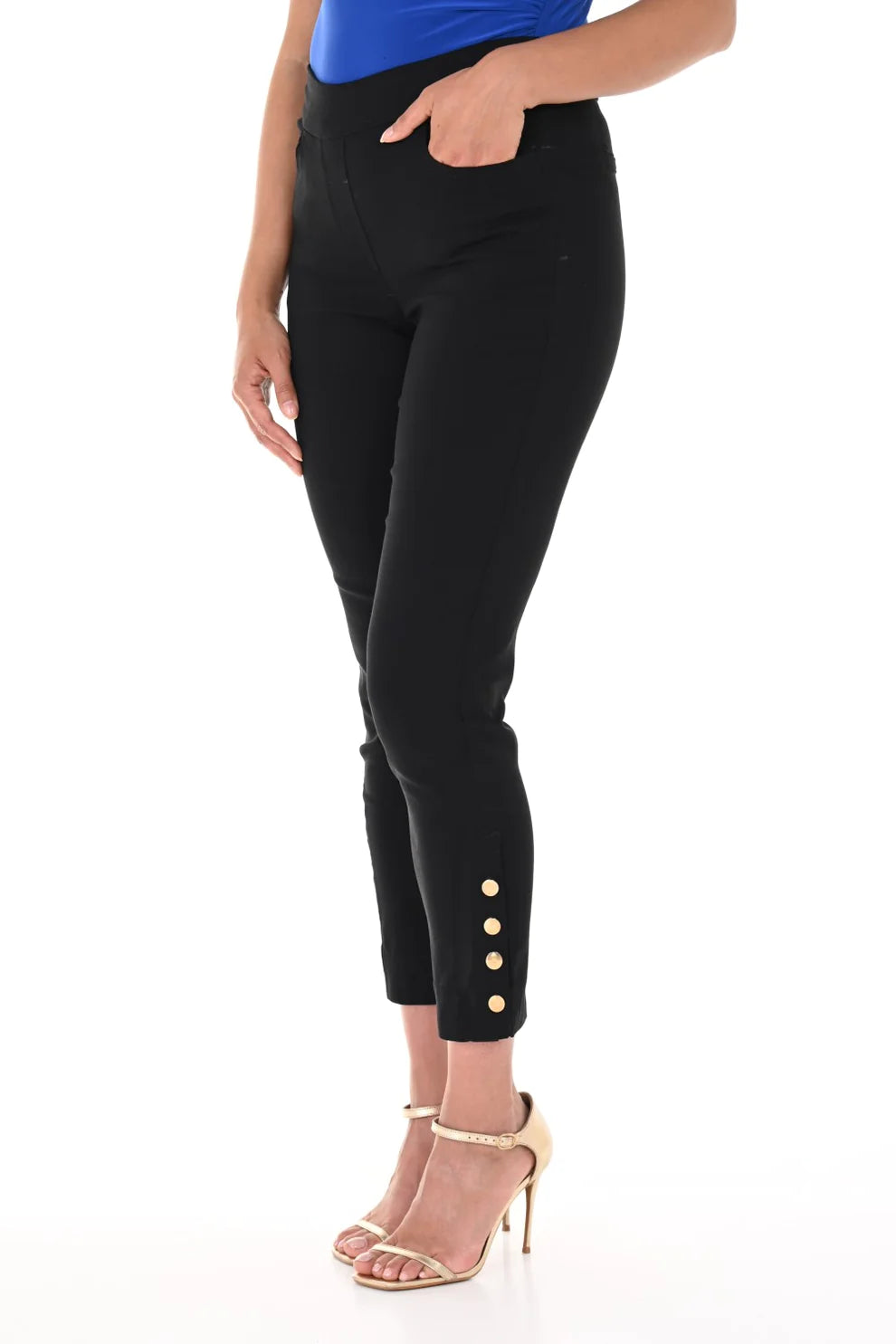 FRANK LYMAN SLIM LEG PANT WITH SNAP GOLD BUTTON DETAIL - BLACK - Vi-Leen's Fashions