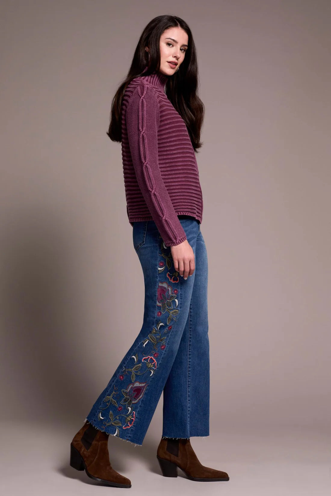 TRIBAL MOCK NECK SWEATER - PASSION PLUM