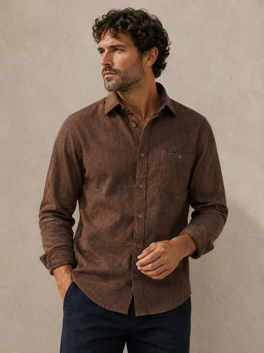 MEN'S POINT ZERO LIGHT BRUSHED FLANNEL SHIRT - BRONZE