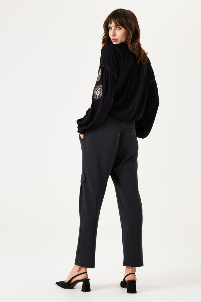 GARCIA EMBROIDERY SLEEVE BLACK TOP - Vi-Leen's Fashions