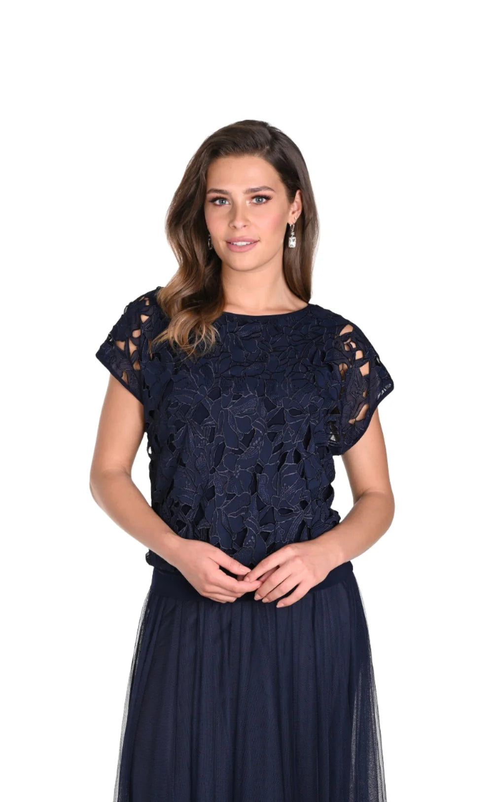 FRANK LYMAN DRESSY CUTOUT NAVY TOP - Vi-Leen's Fashions