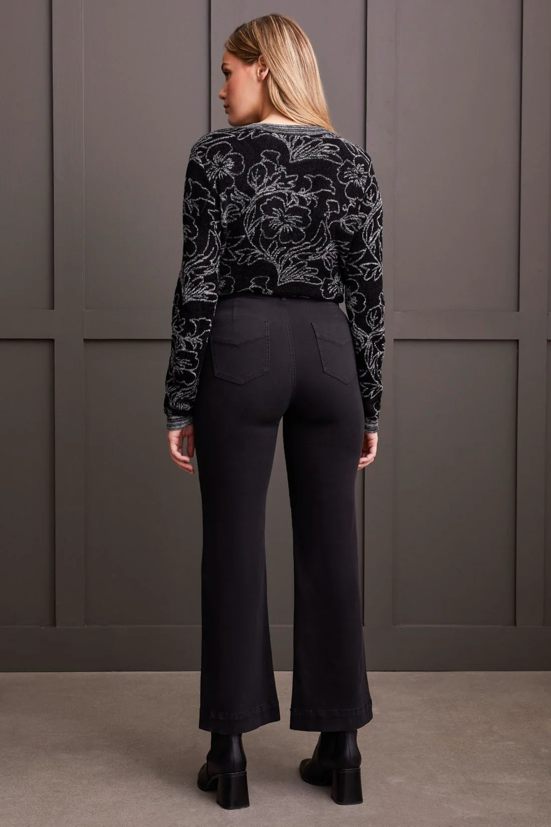 TRIBAL FLY FRONT WIDE LEG PANT - BLACK