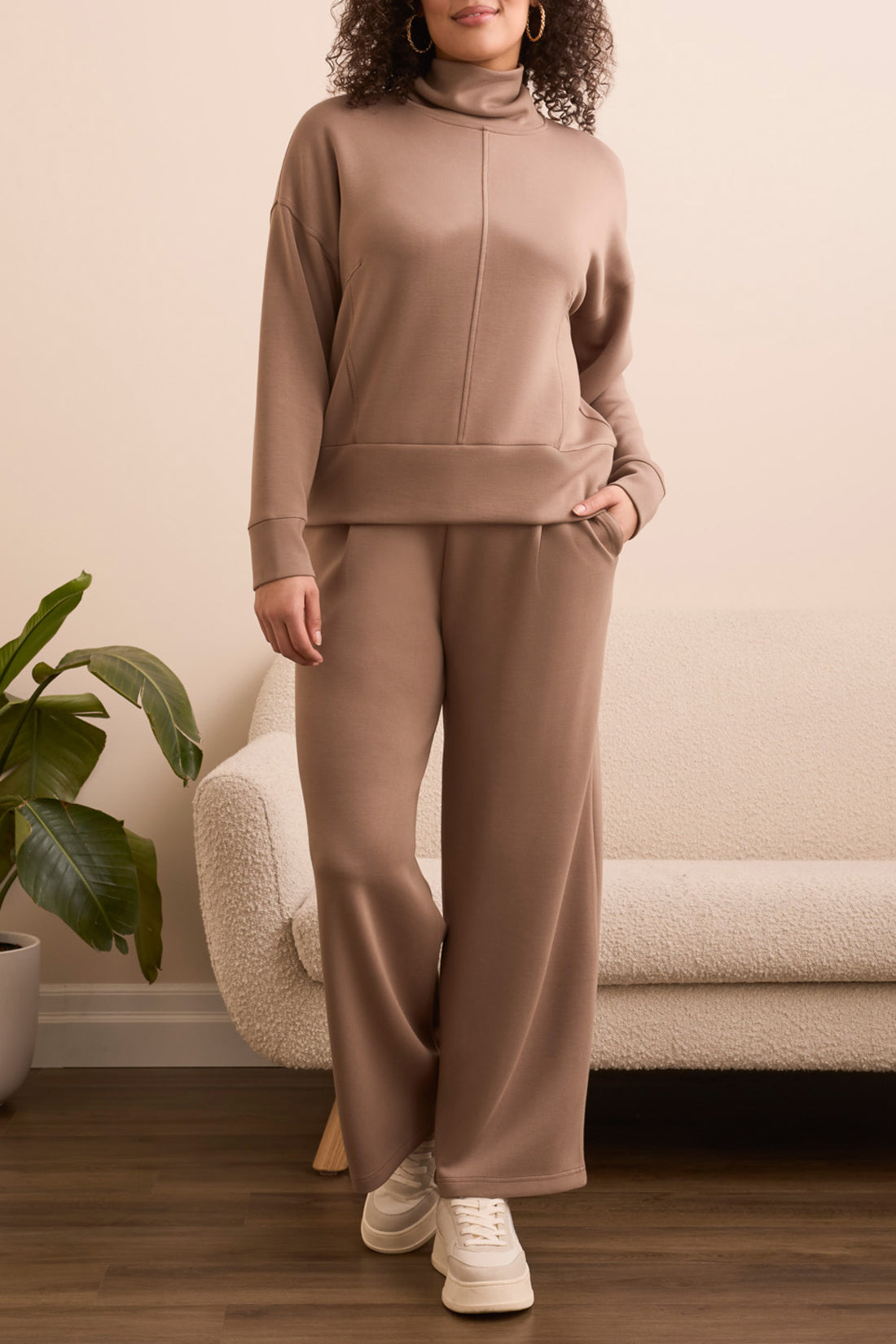 TRIBAL LONG SLEEVE FUNNEL NECK TOP - FOSSIL