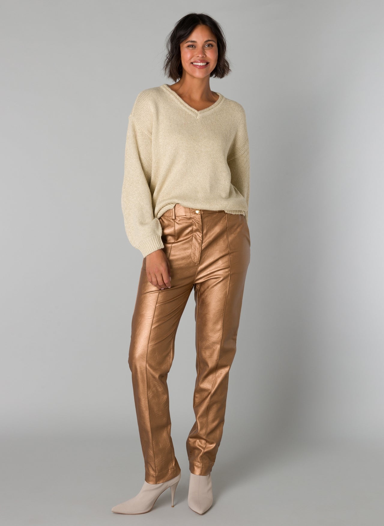 YEST OLETTA COATED SHINY PANT - CINNAMON