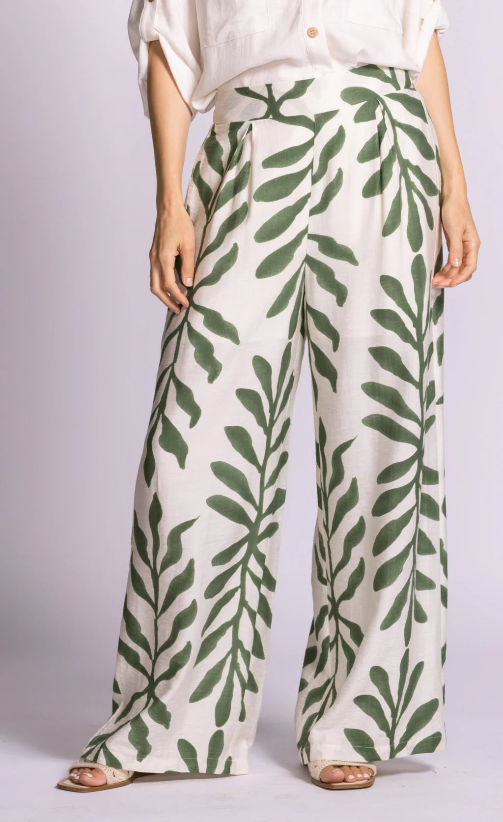 PINK MARTINI RIVERSIDE PANT - CREAM/GREEN - Vi-Leen's Fashions