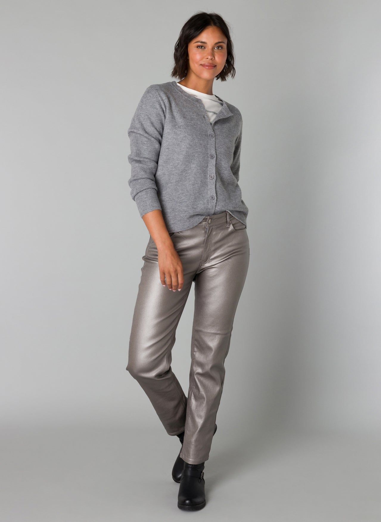 YEST OELKJE COATED WOVEN PANT - SILVER GREY - Vi-Leen's Fashions