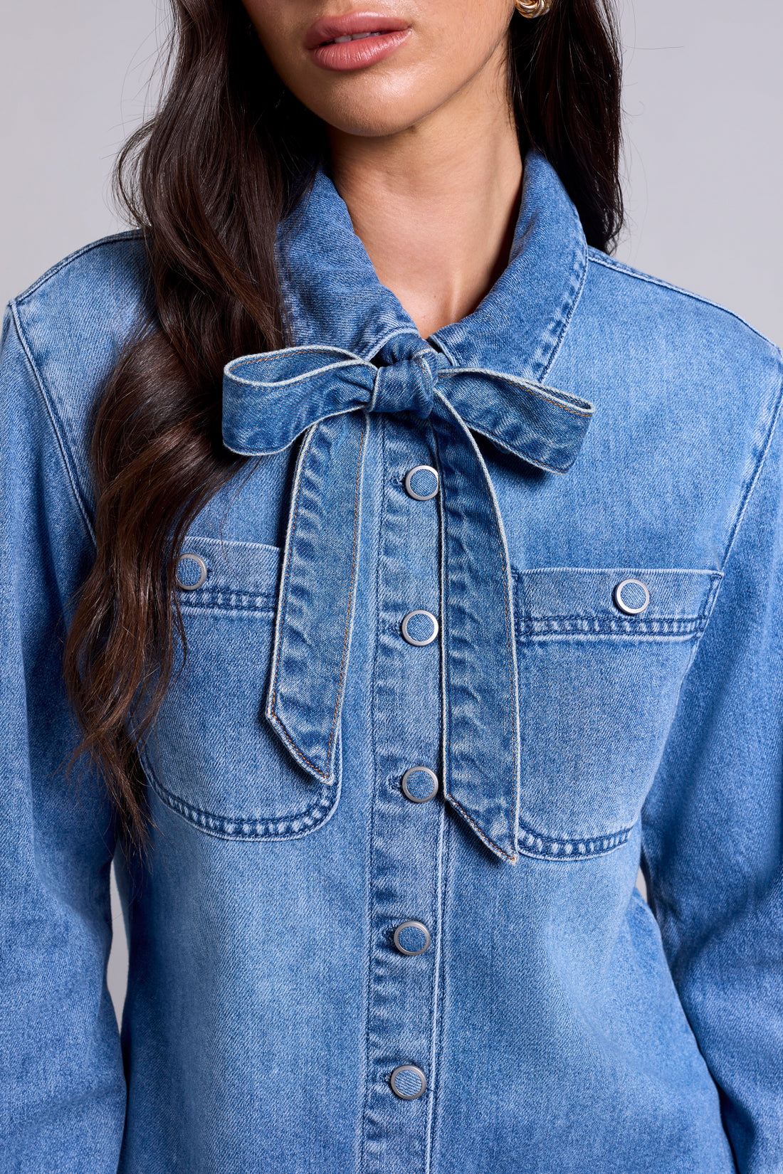 TRIBAL DENIM BLOUSE WITH REMOVABLE TIE