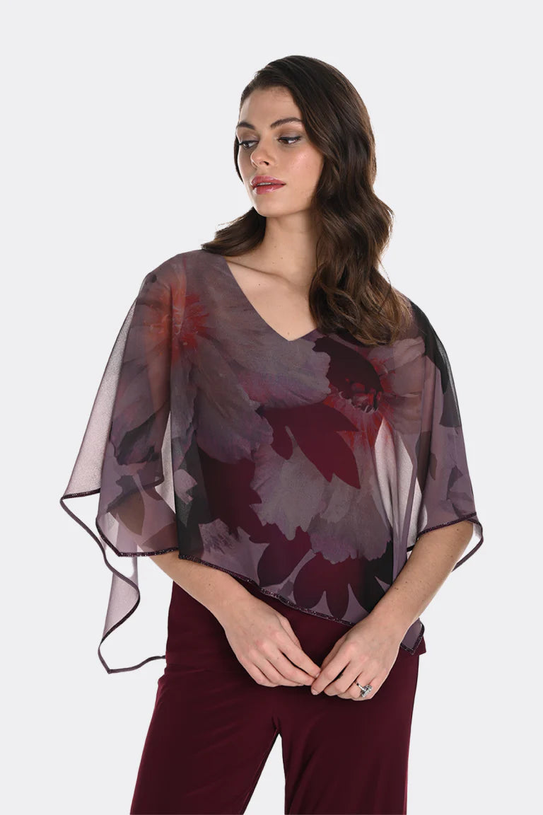 FRANK LYMAN PRINT CHIFFON OVERLAP TOP - WINE