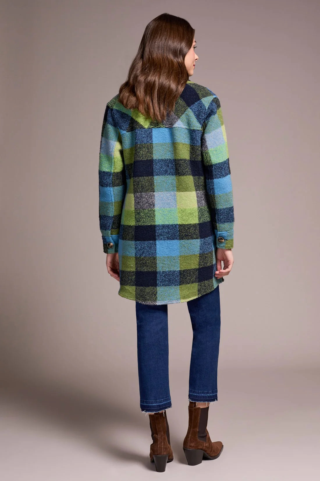 TRIBAL PLAID NOTCH COLLAR SHACKET - NIGHT FALL