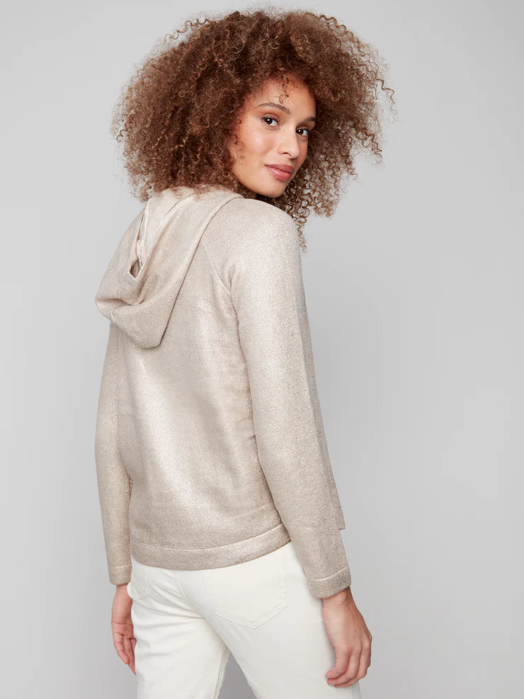 CHARLIE B RAGLAN SLEEVE HOODIE SWEATER - CHAMPAGNE