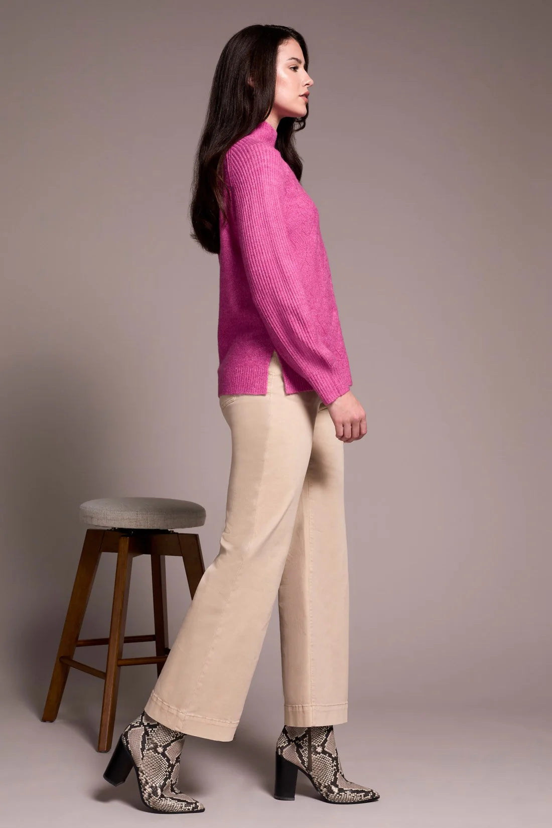 TRIBAL FLY FRONT WIDE LEG PANT - SAND STONE
