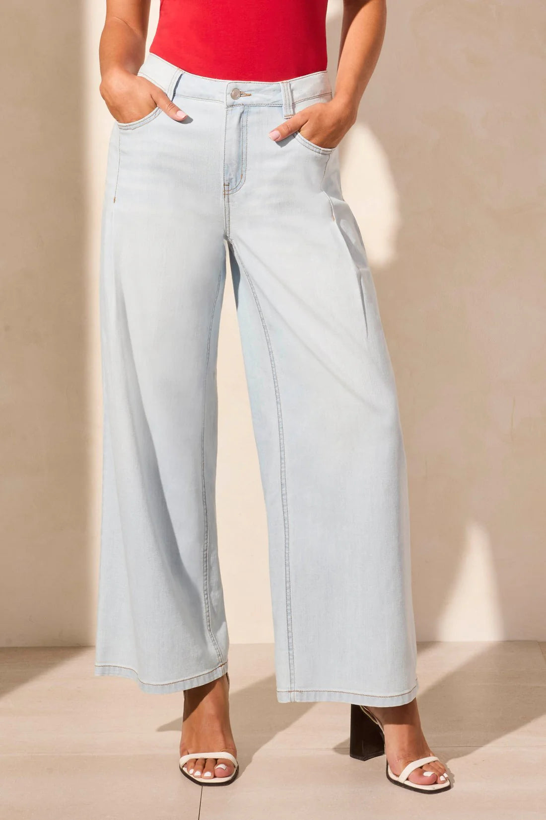 TRIBAL AUDREY PLEATED WIDE LEG JEAN - BLUE WHITE