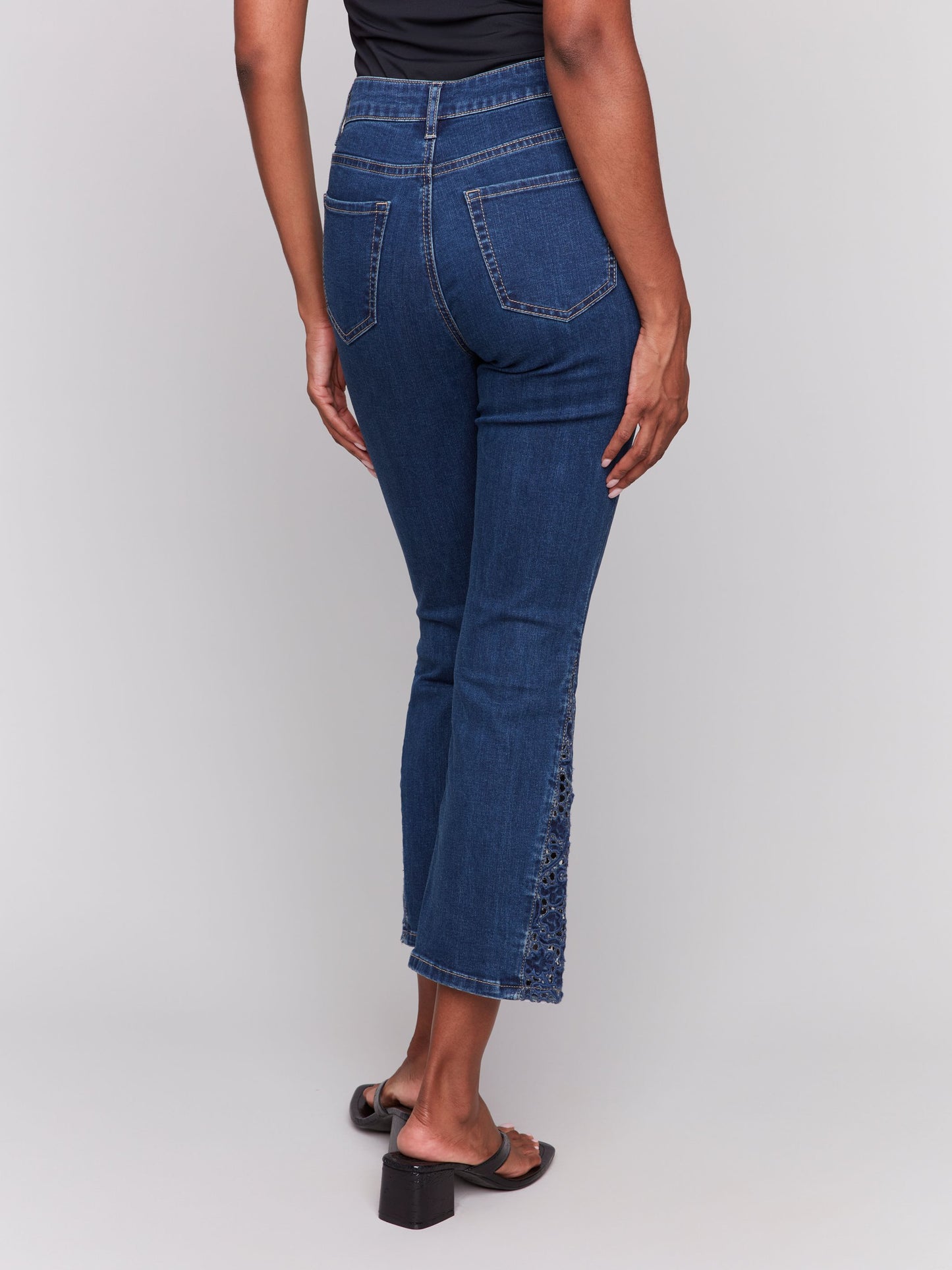 CHARLIE B LACE CUTS SIDE SLIM JEAN - INDIGO