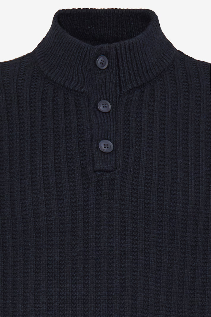 BLEND KNIT POLO SWEATER - DARK NAVY