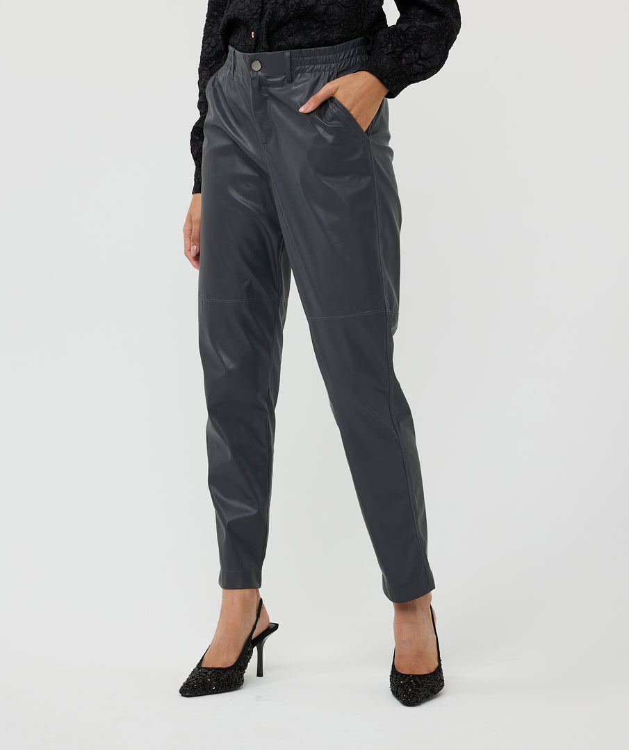 ESQUALO VEGAN LEATHER TROUSER - GREY - Vi-Leen's Fashions