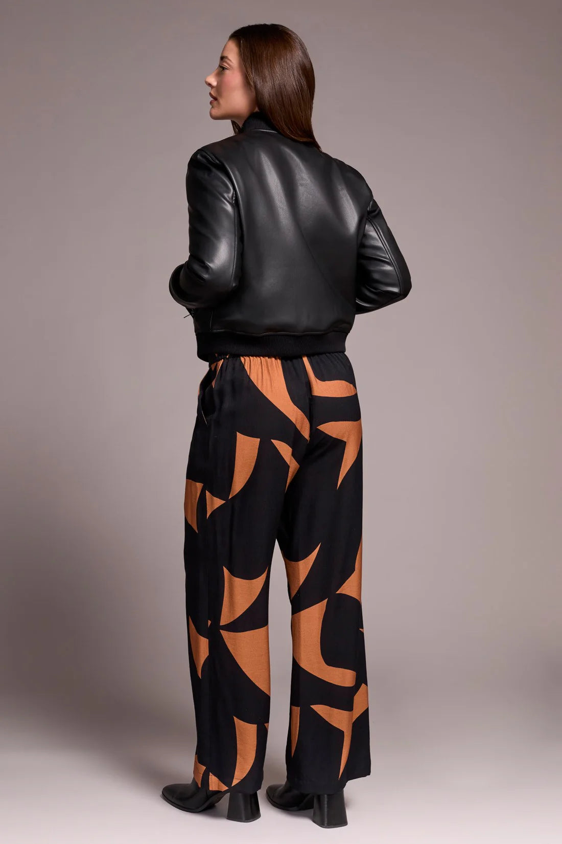 TRIBAL SOFT FAUX LEATHER BOMBER JACKET - BLACK